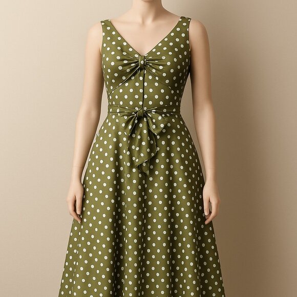 Vintage Style Green Polka Dot Tea Summer Dress – Night Way Size 8 - Picture 4 of 6